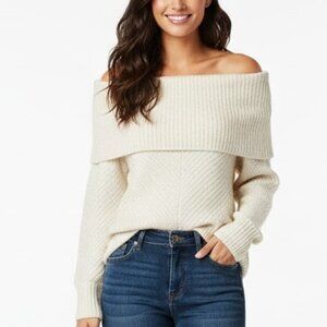 Christian Siriano Cream Off Shoulder Cowl Neck Ribbed Sweater Size Small